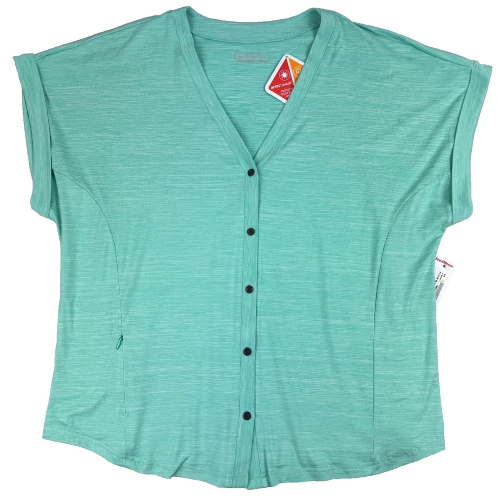 HI-TEC Womens UPF 50 Short Sleeve Perforrmance Button‎ Front Shirt Top - AQUA XL